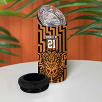 Custom Basketball New Zealand 4 in 1 Can Cooler Tumbler Gold Maori Ta Moko Indigenous LT9 - Polynesian Pride