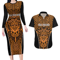 Custom Basketball New Zealand Couples Matching Long Sleeve Bodycon Dress and Hawaiian Shirt Gold Maori Ta Moko Indigenous LT9 Gold - Polynesian Pride