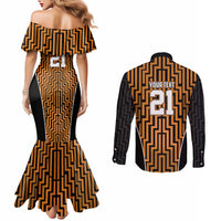 Custom Basketball New Zealand Couples Matching Mermaid Dress and Long Sleeve Button Shirt Gold Maori Ta Moko Indigenous LT9 - Polynesian Pride