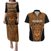 Custom Basketball New Zealand Couples Matching Puletasi and Hawaiian Shirt Gold Maori Ta Moko Indigenous LT9 Gold - Polynesian Pride