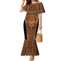Custom Basketball New Zealand Family Matching Mermaid Dress and Hawaiian Shirt Gold Maori Ta Moko Indigenous LT9 Mom's Dress Gold - Polynesian Pride