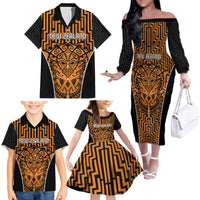 Custom Basketball New Zealand Family Matching Off The Shoulder Long Sleeve Dress and Hawaiian Shirt Gold Maori Ta Moko Indigenous LT9 - Polynesian Pride