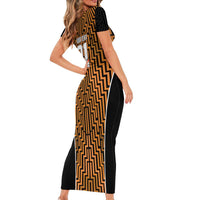 Custom Basketball New Zealand Short Sleeve Bodycon Dress Gold Maori Ta Moko Indigenous LT9 - Polynesian Pride