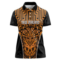 Custom Basketball New Zealand Women Polo Shirt Gold Maori Ta Moko Indigenous LT9 Female Gold - Polynesian Pride