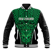 Custom Basketball New Zealand Baseball Jacket Green Maori Ta Moko Indigenous - Polynesian Pride