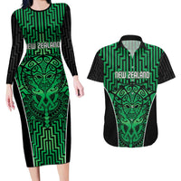 Custom Basketball New Zealand Couples Matching Long Sleeve Bodycon Dress and Hawaiian Shirt Green Maori Ta Moko Indigenous LT9 Green - Polynesian Pride