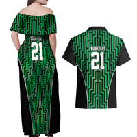 Custom Basketball New Zealand Couples Matching Off Shoulder Maxi Dress and Hawaiian Shirt Green Maori Ta Moko Indigenous LT9 - Polynesian Pride