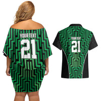 Custom Basketball New Zealand Couples Matching Off Shoulder Short Dress and Hawaiian Shirt Green Maori Ta Moko Indigenous LT9 - Polynesian Pride