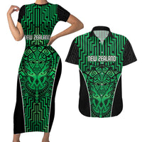 Custom Basketball New Zealand Couples Matching Short Sleeve Bodycon Dress and Hawaiian Shirt Green Maori Ta Moko Indigenous LT9 Green - Polynesian Pride