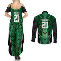 Custom Basketball New Zealand Couples Matching Summer Maxi Dress and Long Sleeve Button Shirt Green Maori Ta Moko Indigenous LT9 - Polynesian Pride