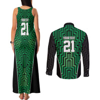 Custom Basketball New Zealand Couples Matching Tank Maxi Dress and Long Sleeve Button Shirt Green Maori Ta Moko Indigenous LT9 - Polynesian Pride