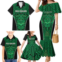 Custom Basketball New Zealand Family Matching Mermaid Dress and Hawaiian Shirt Green Maori Ta Moko Indigenous LT9 - Polynesian Pride
