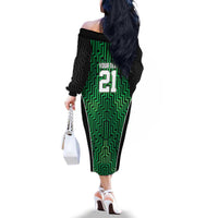 Custom Basketball New Zealand Family Matching Off The Shoulder Long Sleeve Dress and Hawaiian Shirt Green Maori Ta Moko Indigenous LT9 - Polynesian Pride