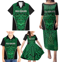 Custom Basketball New Zealand Family Matching Puletasi and Hawaiian Shirt Green Maori Ta Moko Indigenous LT9 - Polynesian Pride