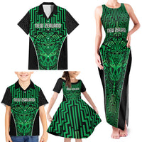 Custom Basketball New Zealand Family Matching Tank Maxi Dress and Hawaiian Shirt Green Maori Ta Moko Indigenous LT9 - Polynesian Pride