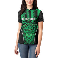 Custom Basketball New Zealand Women Polo Shirt Green Maori Ta Moko Indigenous LT9 - Polynesian Pride