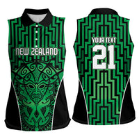 Custom Basketball New Zealand Women Sleeveless Polo Shirt Green Maori Ta Moko Indigenous LT9 - Polynesian Pride