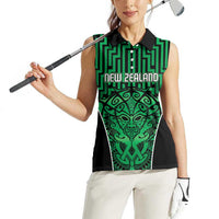 Custom Basketball New Zealand Women Sleeveless Polo Shirt Green Maori Ta Moko Indigenous LT9 - Polynesian Pride