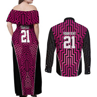 Custom Basketball New Zealand Couples Matching Off Shoulder Maxi Dress and Long Sleeve Button Shirt Pink Maori Ta Moko Indigenous LT9 - Polynesian Pride