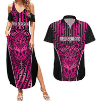 Custom Basketball New Zealand Couples Matching Summer Maxi Dress and Hawaiian Shirt Pink Maori Ta Moko Indigenous - Polynesian Pride