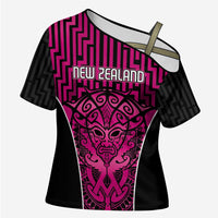Custom Basketball New Zealand Cross Shoulder Shirt Pink Maori Ta Moko Indigenous - Polynesian Pride