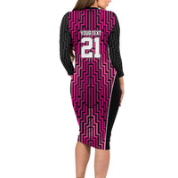Custom Basketball New Zealand Family Matching Long Sleeve Bodycon Dress and Hawaiian Shirt Pink Maori Ta Moko Indigenous LT9 - Polynesian Pride