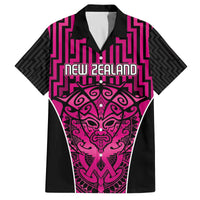 Custom Basketball New Zealand Family Matching Off The Shoulder Long Sleeve Dress and Hawaiian Shirt Pink Maori Ta Moko Indigenous LT9 Dad's Shirt - Short Sleeve Pink - Polynesian Pride