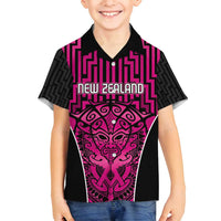 Custom Basketball New Zealand Family Matching Off Shoulder Maxi Dress and Hawaiian Shirt Pink Maori Ta Moko Indigenous LT9 Son's Shirt Pink - Polynesian Pride