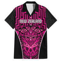 Custom Basketball New Zealand Family Matching Off Shoulder Short Dress and Hawaiian Shirt Pink Maori Ta Moko Indigenous LT9 Dad's Shirt - Short Sleeve Pink - Polynesian Pride