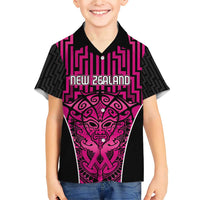 Custom Basketball New Zealand Family Matching Short Sleeve Bodycon Dress and Hawaiian Shirt Pink Maori Ta Moko Indigenous LT9 Son's Shirt Pink - Polynesian Pride