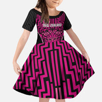 Custom Basketball New Zealand Family Matching Summer Maxi Dress and Hawaiian Shirt Pink Maori Ta Moko Indigenous LT9 Daughter's Dress Pink - Polynesian Pride
