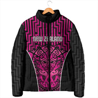 Custom Basketball New Zealand Padded Jacket Pink Maori Ta Moko Indigenous - Polynesian Pride