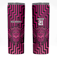 Custom Basketball New Zealand Skinny Tumbler Pink Maori Ta Moko Indigenous LT9 Pink - Polynesian Pride
