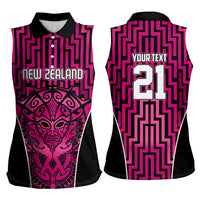 Custom Basketball New Zealand Women Sleeveless Polo Shirt Pink Maori Ta Moko Indigenous LT9 - Polynesian Pride