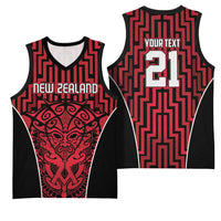 Custom Basketball New Zealand Basketball Jersey Red Maori Ta Moko Indigenous - Polynesian Pride