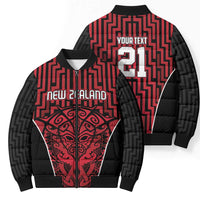 Custom Basketball New Zealand Bomber Puffer Jacket Red Maori Ta Moko Indigenous - Polynesian Pride