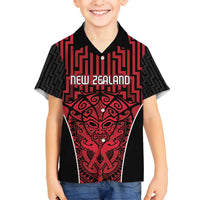 Custom Basketball New Zealand Family Matching Long Sleeve Bodycon Dress and Hawaiian Shirt Red Maori Ta Moko Indigenous LT9 Son's Shirt Red - Polynesian Pride