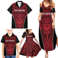 Custom Basketball New Zealand Family Matching Summer Maxi Dress and Hawaiian Shirt Red Maori Ta Moko Indigenous LT9 - Polynesian Pride