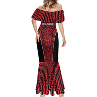 Custom Basketball New Zealand Mermaid Dress Red Maori Ta Moko Indigenous - Polynesian Pride