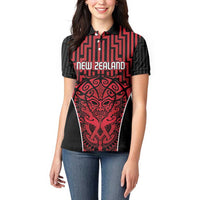 Custom Basketball New Zealand Women Polo Shirt Red Maori Ta Moko Indigenous LT9 - Polynesian Pride