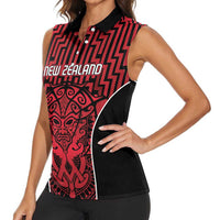 Custom Basketball New Zealand Women Sleeveless Polo Shirt Red Maori Ta Moko Indigenous LT9 - Polynesian Pride