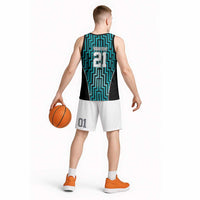 Custom Basketball New Zealand Basketball Jersey Teal Maori Ta Moko Indigenous - Polynesian Pride