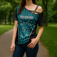 Custom Basketball New Zealand Cross Shoulder Shirt Teal Maori Ta Moko Indigenous - Polynesian Pride