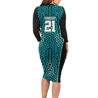Custom Basketball New Zealand Family Matching Long Sleeve Bodycon Dress and Hawaiian Shirt Teal Maori Ta Moko Indigenous LT9 - Polynesian Pride