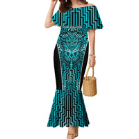 Custom Basketball New Zealand Family Matching Mermaid Dress and Hawaiian Shirt Teal Maori Ta Moko Indigenous LT9 Mom's Dress Teal - Polynesian Pride