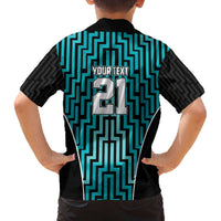 Custom Basketball New Zealand Family Matching Off The Shoulder Long Sleeve Dress and Hawaiian Shirt Teal Maori Ta Moko Indigenous - Polynesian Pride