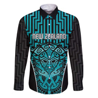 Custom Basketball New Zealand Family Matching Off The Shoulder Long Sleeve Dress and Hawaiian Shirt Teal Maori Ta Moko Indigenous - Polynesian Pride