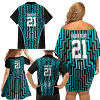 Custom Basketball New Zealand Family Matching Off Shoulder Short Dress and Hawaiian Shirt Teal Maori Ta Moko Indigenous LT9 - Polynesian Pride