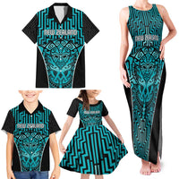 Custom Basketball New Zealand Family Matching Tank Maxi Dress and Hawaiian Shirt Teal Maori Ta Moko Indigenous LT9 - Polynesian Pride