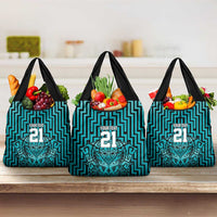 Custom Basketball New Zealand Grocery Bag Teal Maori Ta Moko Indigenous - Polynesian Pride